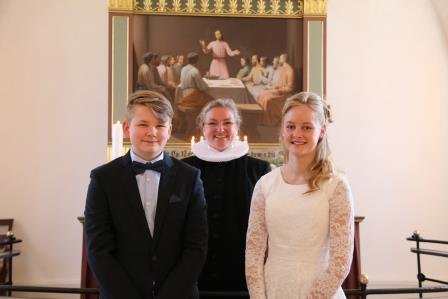 Konfirmation i Kbelev kirke 2017. Louise Holm Eriksen og Alfred Flor Dideriksen